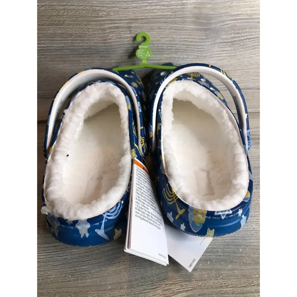 Crocs Classic Lined Holiday Clog Hanukkah 209326-90H Menorah Blue Star M8 W10